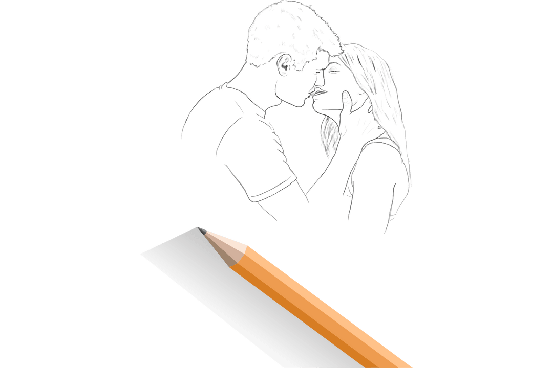 Transparent illustration of couple kissing in pencil sketch style