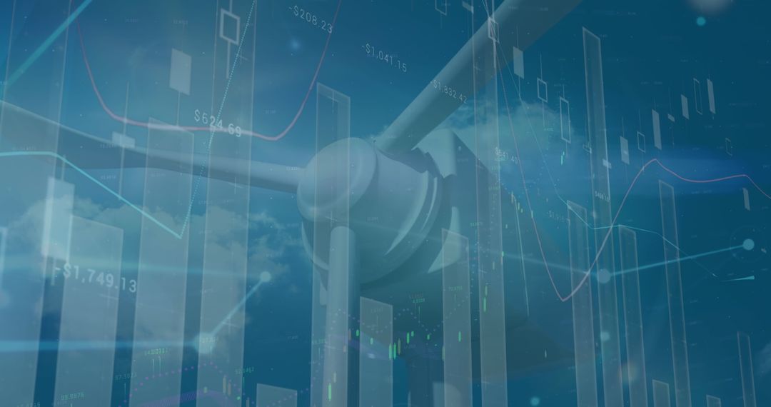 Wind Turbine and Financial Charts Symbolizing Renewable Investment