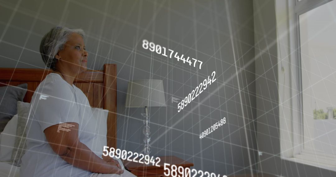 Elderly Woman with Virtual Data Asa Screens Mixed Reality in Nursing Home