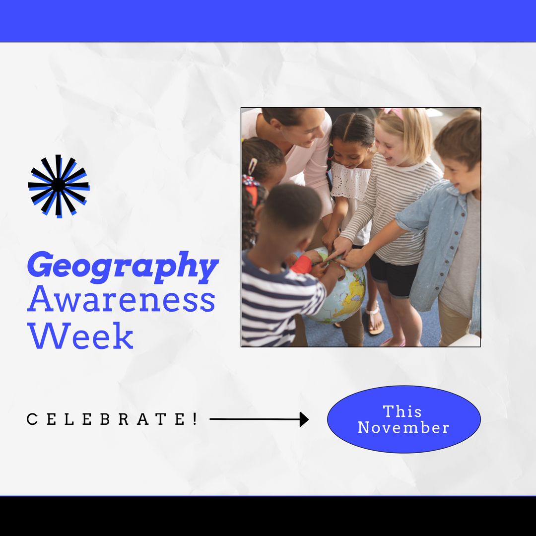 Geography Awareness Week with Diverse Children Learning About the World
