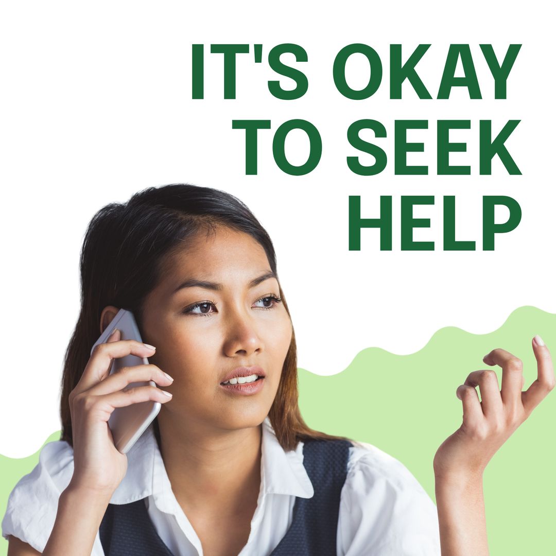 Asian Woman Talking on Smartphone Encouraging Mental Health Support - Download Free Stock Templates Pikwizard.com