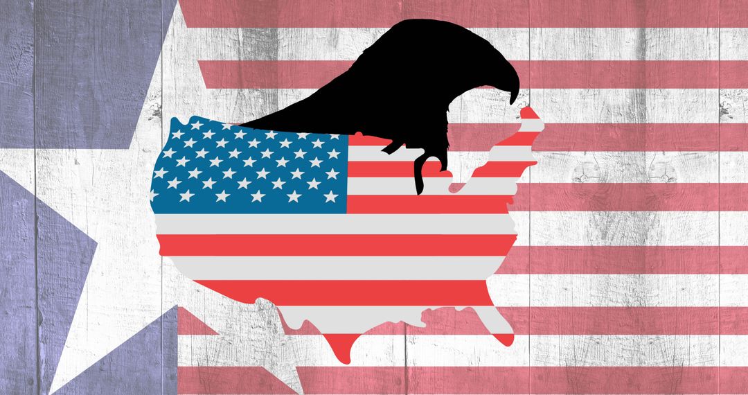 Patriotic USA Map with American Flag and Eagle Silhouette