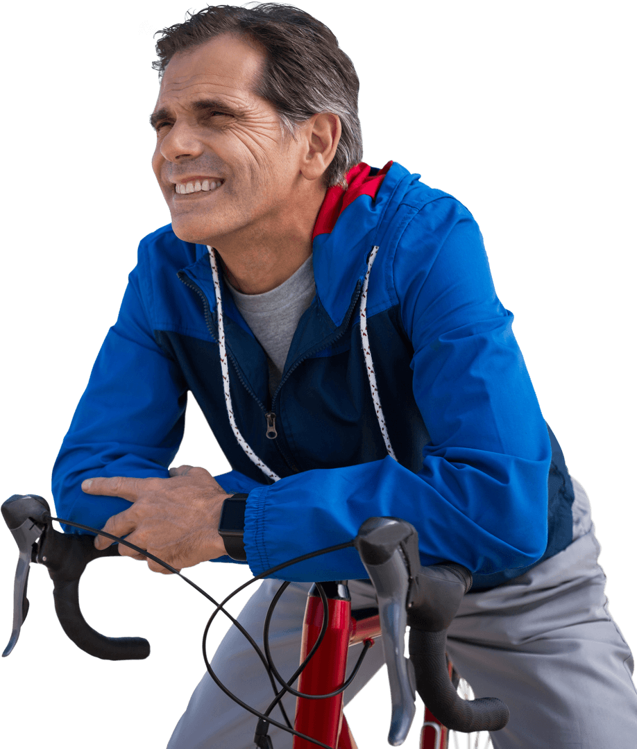 Active Caucasian Middle-Aged Man with Bicycle Transparent Background