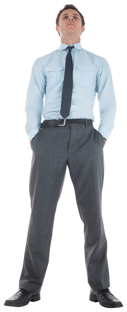 Confident Businessman Standing with Hands in Pockets Transparent Background