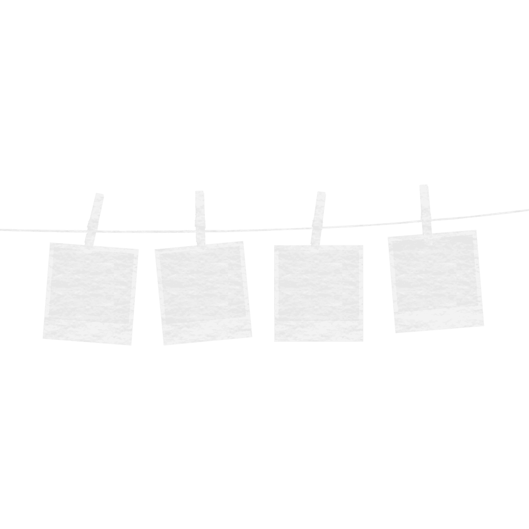 Transparent blank polaroid photos hanging on string with clothespins