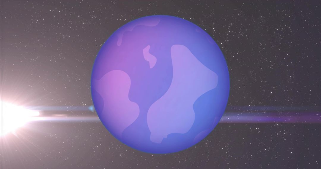 Glowing Purple-Blue Exoplanet Dominating Deep Space with Star Flare and Nebula