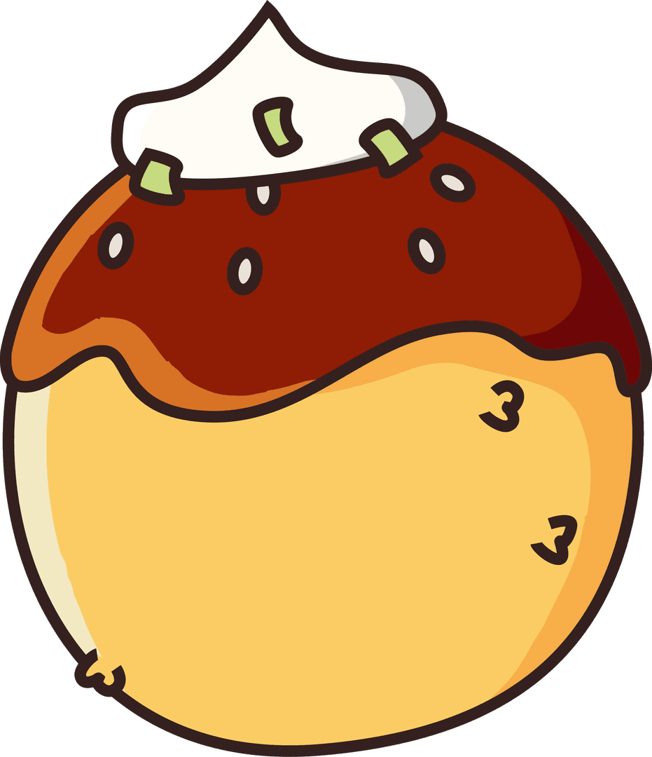 Cartoon Pastry with Brown Glaze on Transparent Background