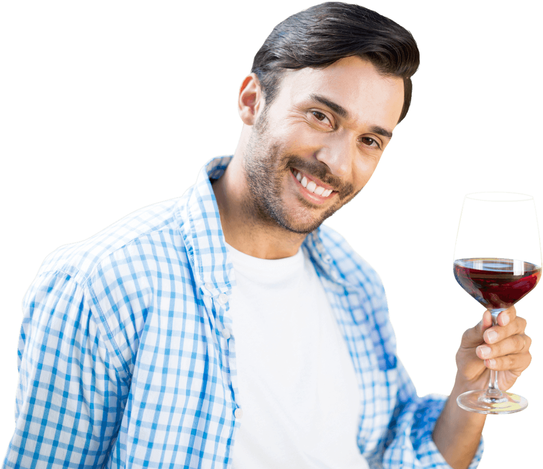 Smiling Man Holding Wine Glass in Transparent Background