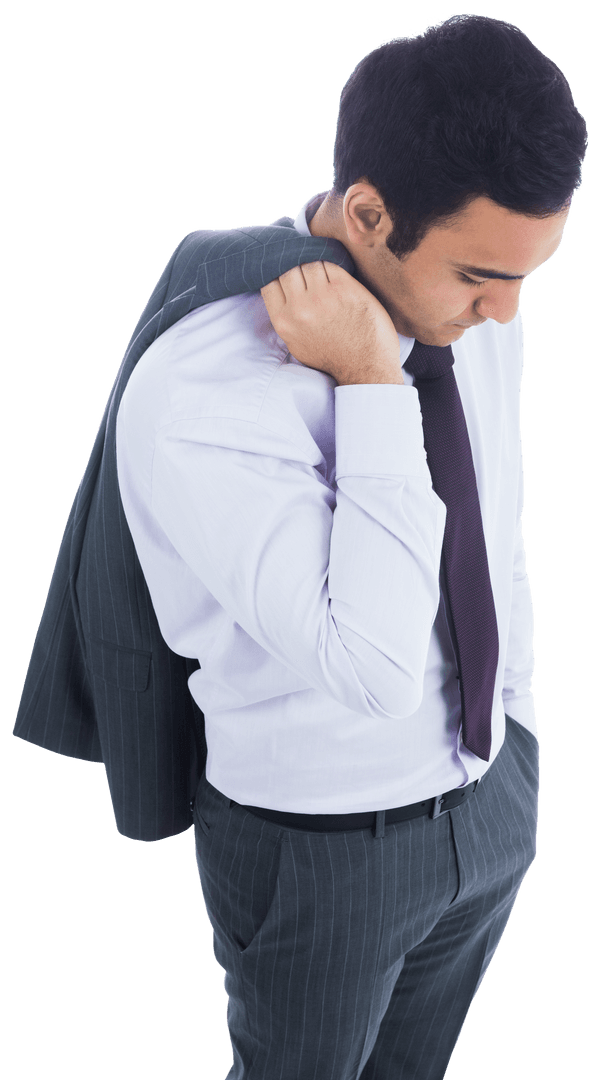 Transparent Pensive Businessman Holding Suit Jacket Over Shoulder