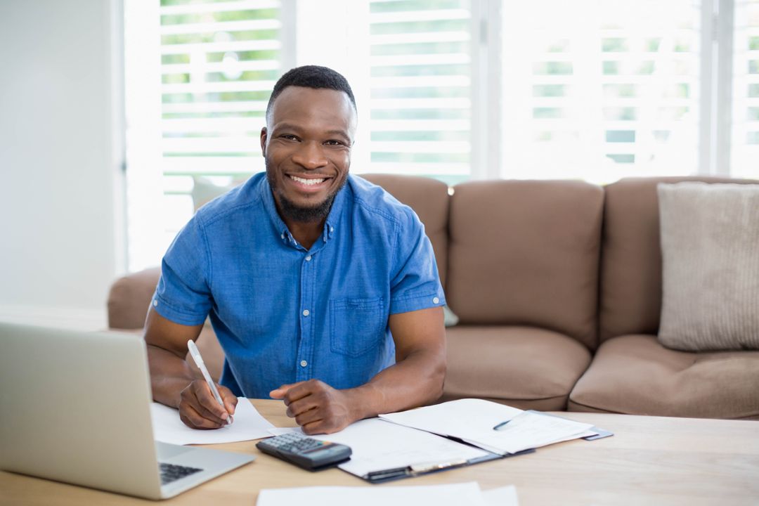 Smiling Professional Assuring Workplace Productivity with Digital Tools