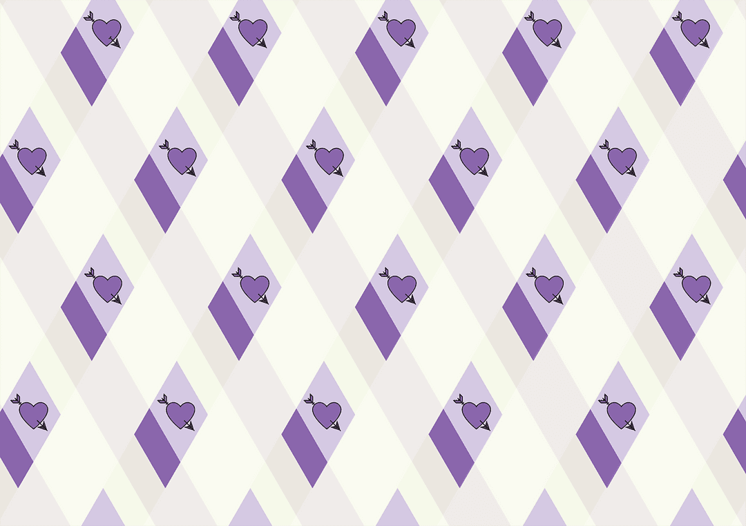 Purple Card Diamonds with Romantic Hearts on Transparent Background