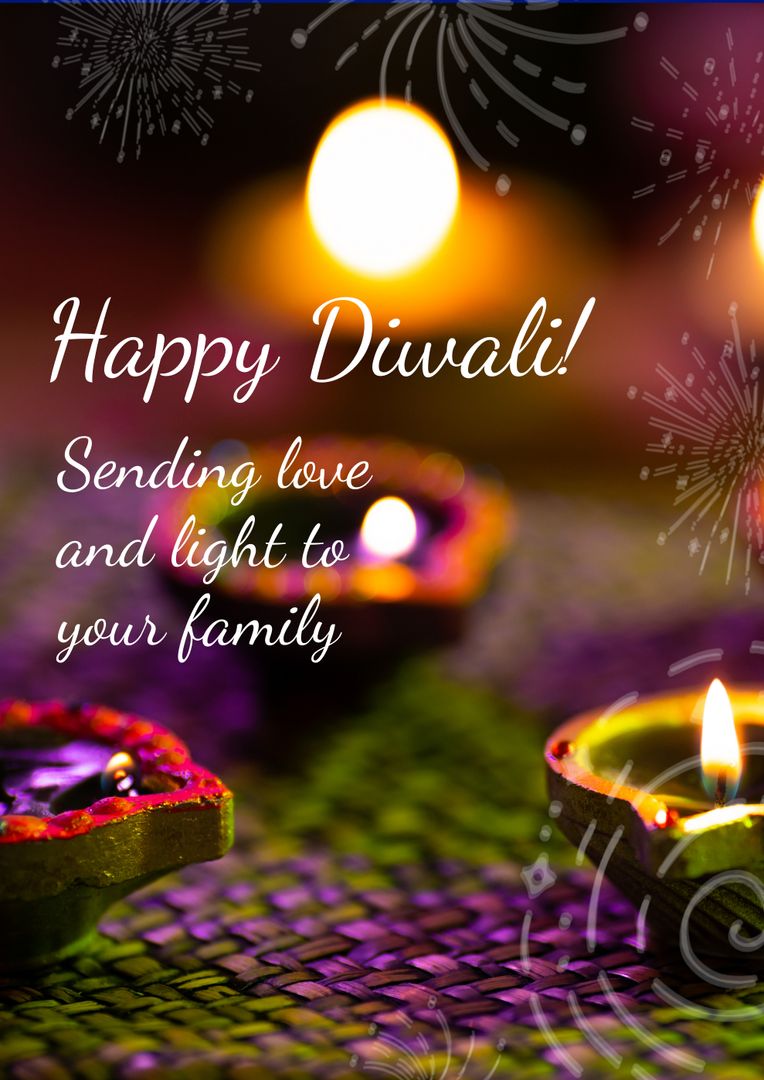 Festive Diwali Greeting with Candles and Fireworks Background - Download Free Stock Templates Pikwizard.com