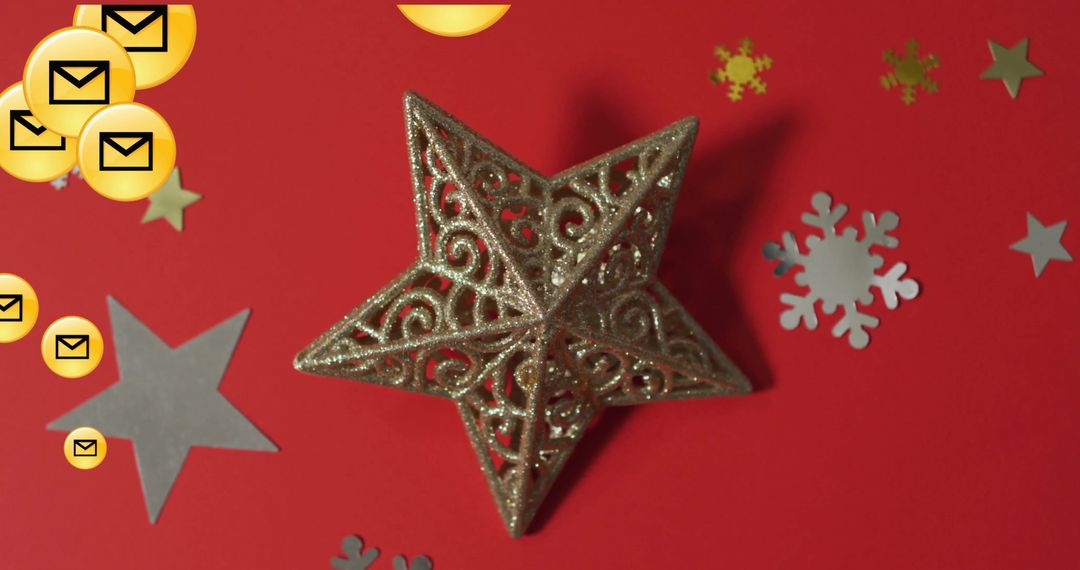 Luxe Gold Star on Red with Festive Email Icons
