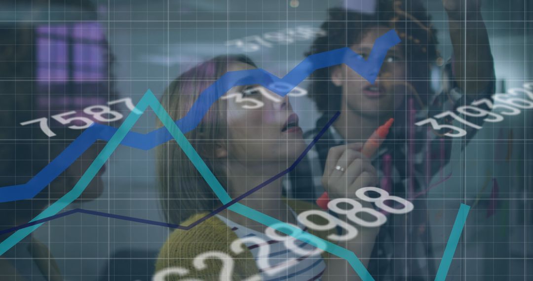 Diverse Colleagues Brainstorming with Digital Data Overlay