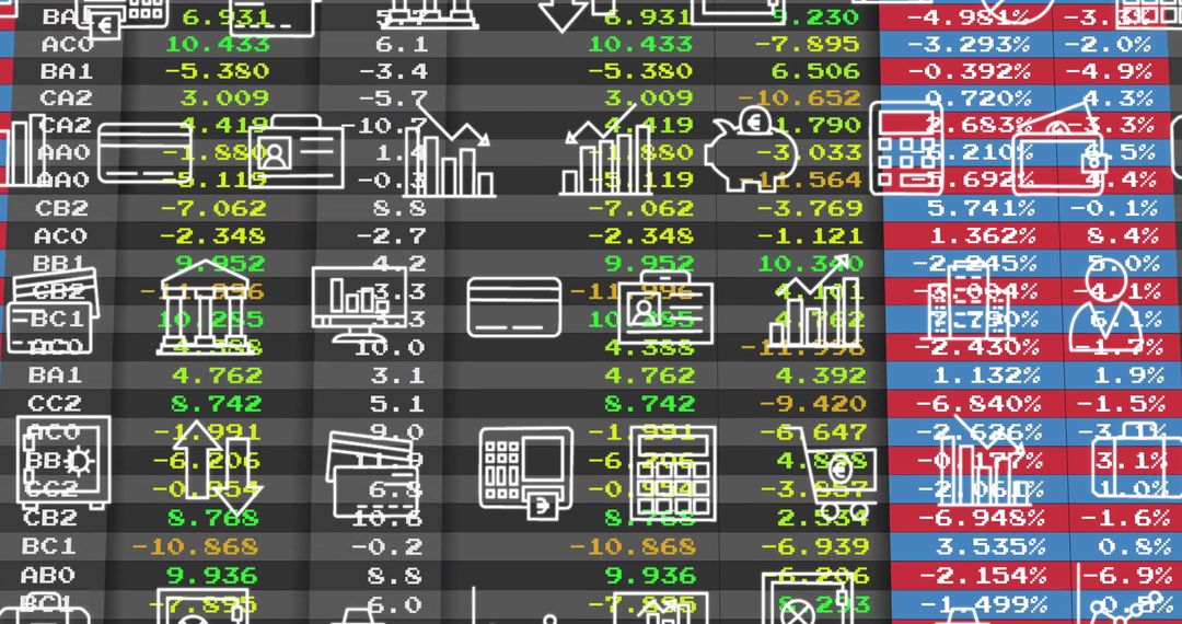 Financial Data with Stock Market Icons Over Spreadsheet