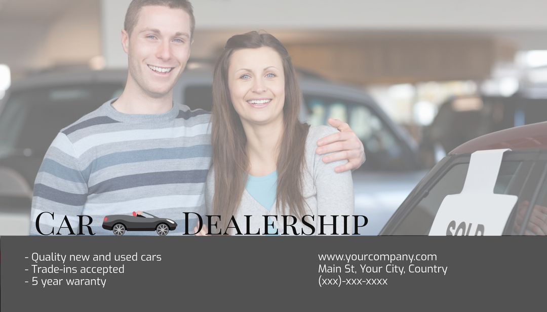 Smiling Couple at Car Dealership Showcasing New and Used Car Sales - Download Free Stock Templates Pikwizard.com