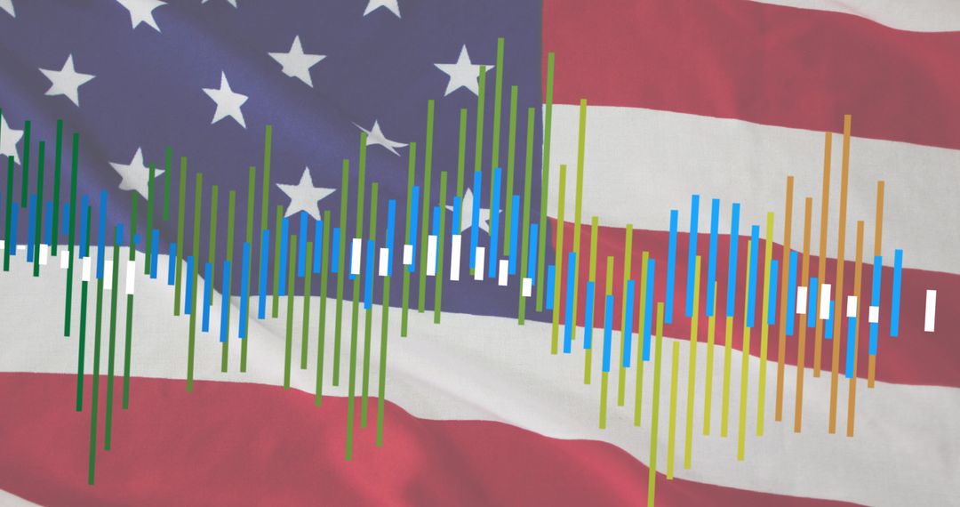 Digital Data Graph on Blurred American Flag Background
