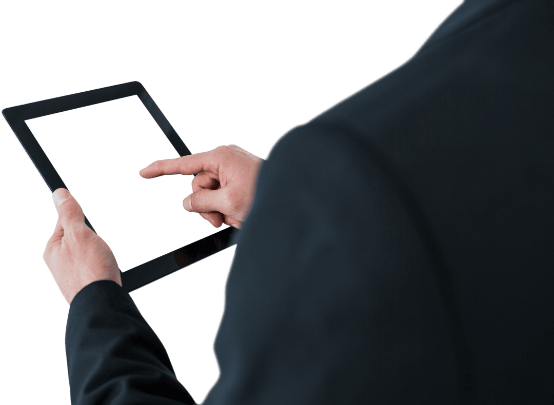 Businessman Touching Transparent Tablet in Formal Suit