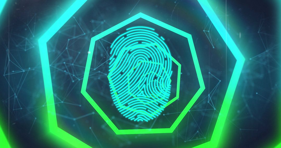 Neon Fingerprint and Geometric Shapes with Digital Connections