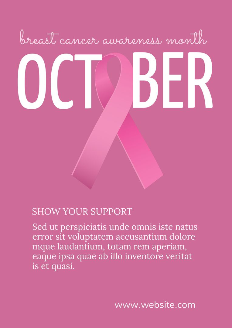 Pink Ribbon October Breast Cancer Awareness Month Poster - Download Free Stock Templates Pikwizard.com