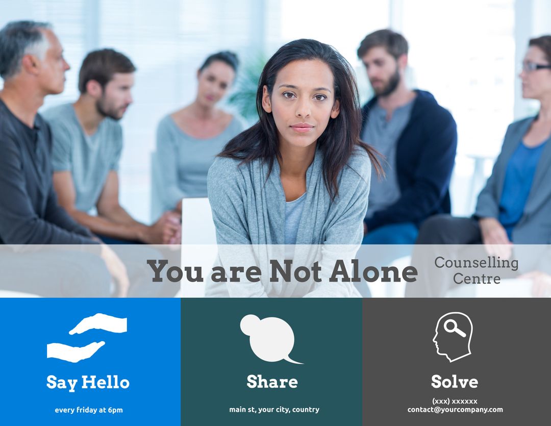 Mental Health Support Group with Thoughtful Woman Emphasizing Solidarity