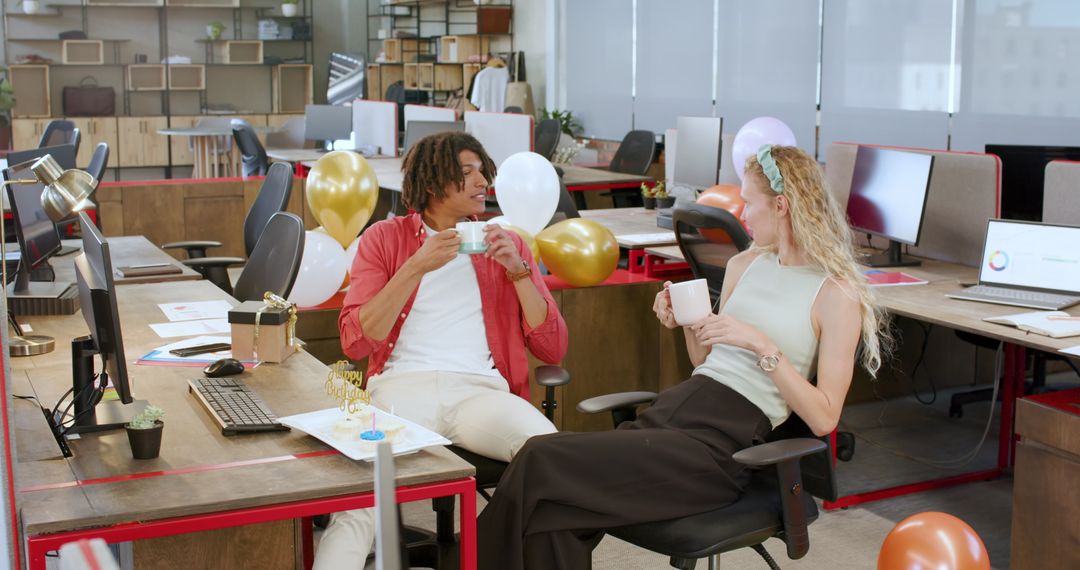 Colleagues Celebrating with a Relaxed Office Party Atmosphere