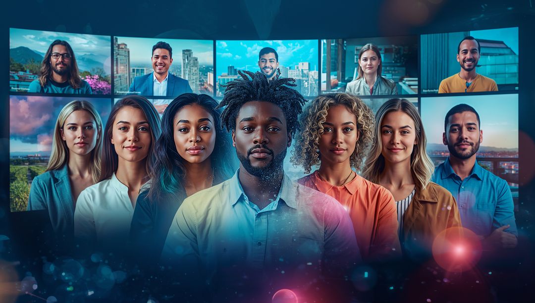 Diverse Professionals Engaging in Hybrid Digital Meeting