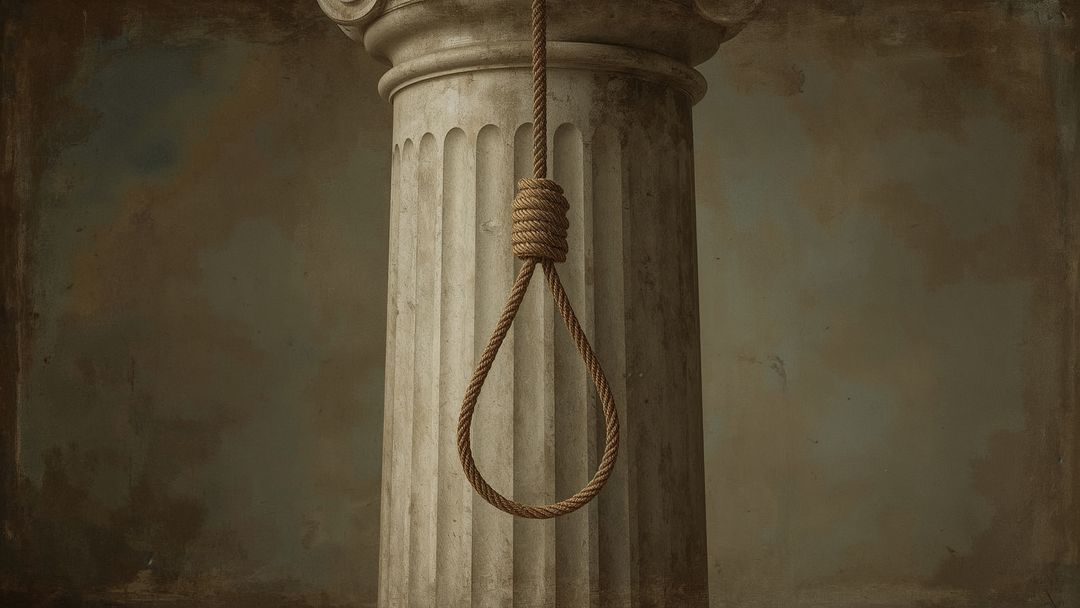Rustic Noose Suspended from Dramatic Ancient Column