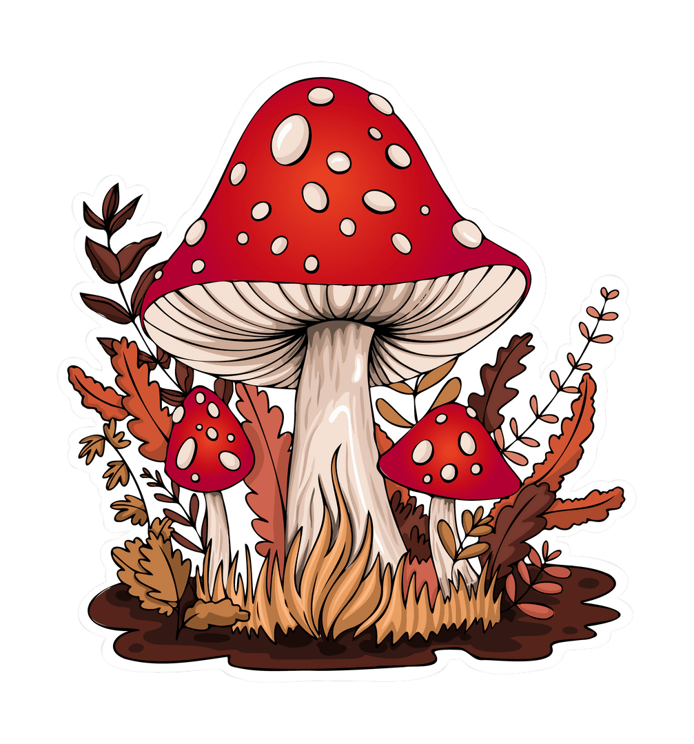 Transparent Illustration of Fly Agaric Mushroom in Autumn Foliage