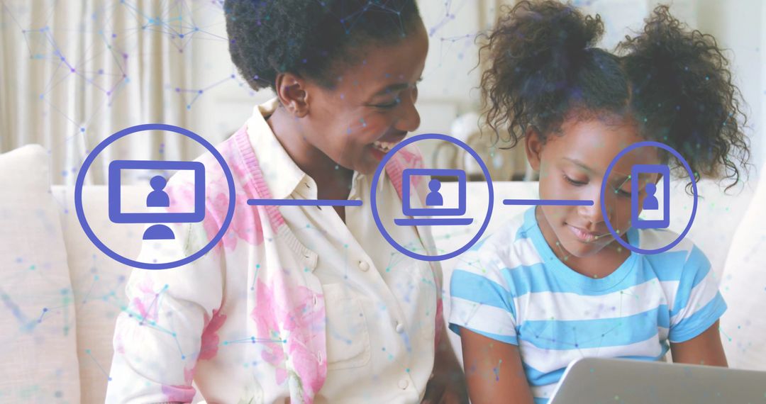 Mother and Child Learning Digital Network Graphics at Home