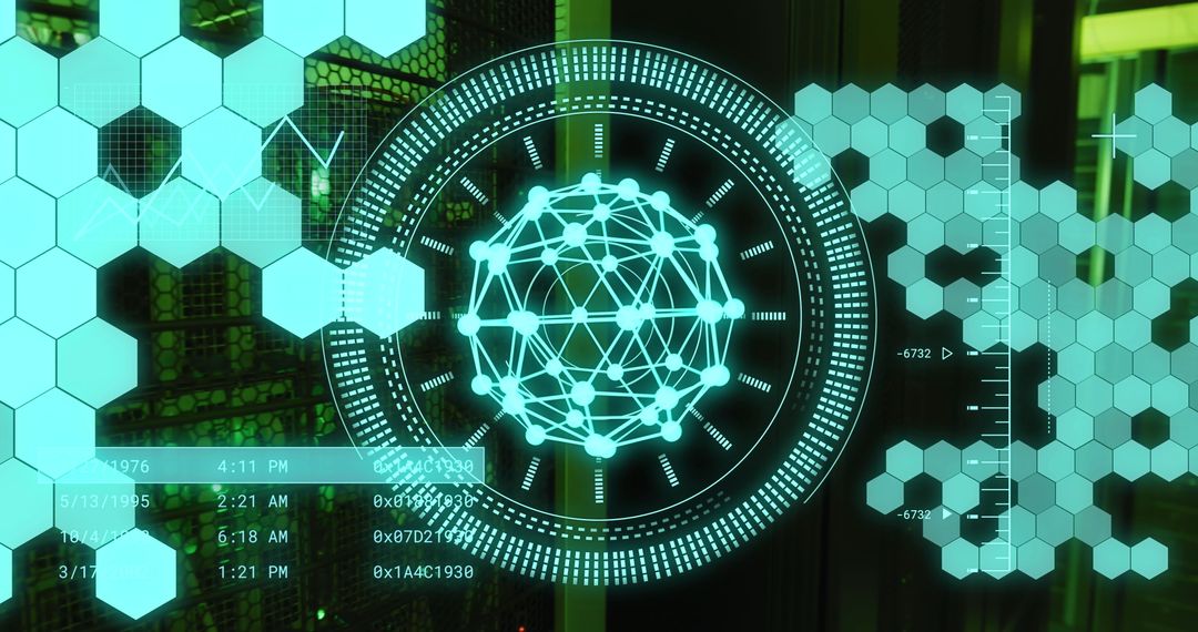 Futuristic Digital Interface with Data Visualization in Server Room