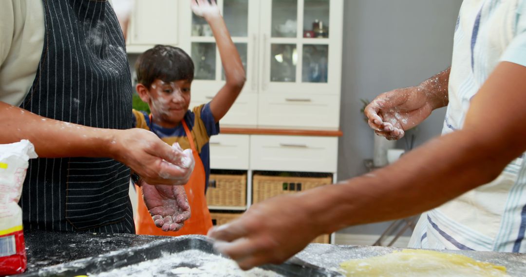 Kids and Adults Baking Together in Kitchen, Hands Covered in Flour - Free Images, Stock Photos and Pictures on Pikwizard.com