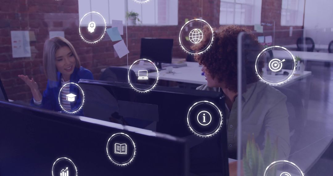 Business Professionals Engaging with Digital Interface in Modern Office