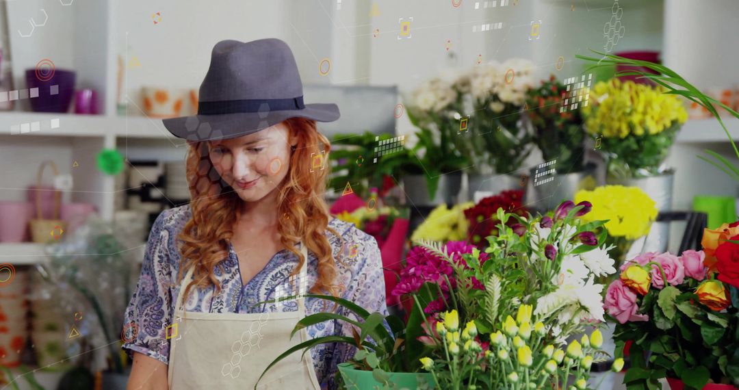 Florist Arranging Vibrant Flower Bouquets in Flower Shop