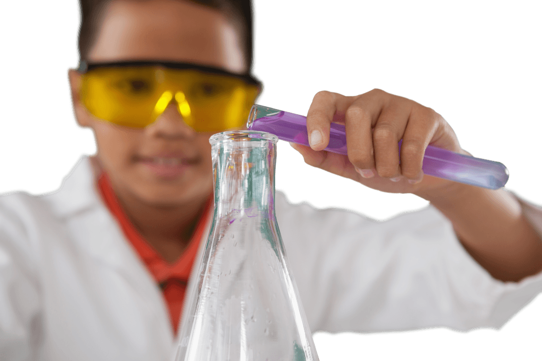 Curious Biracial Girl Conducting Science Experiment Transparent Background