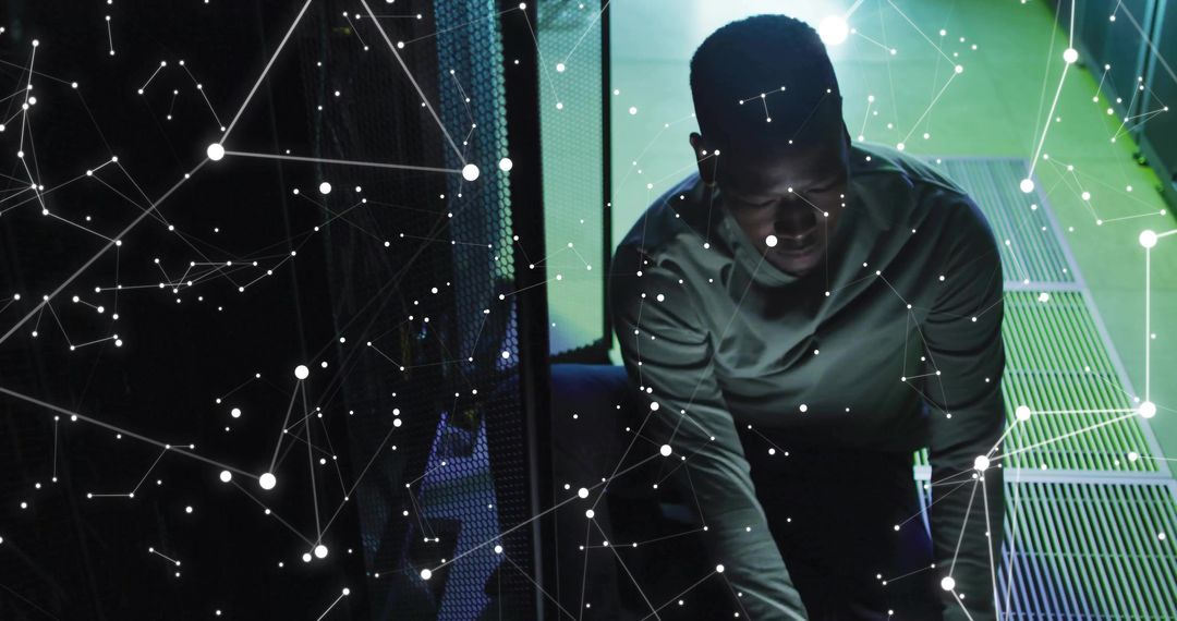 Engineer in Data Center Configuring Server Connections