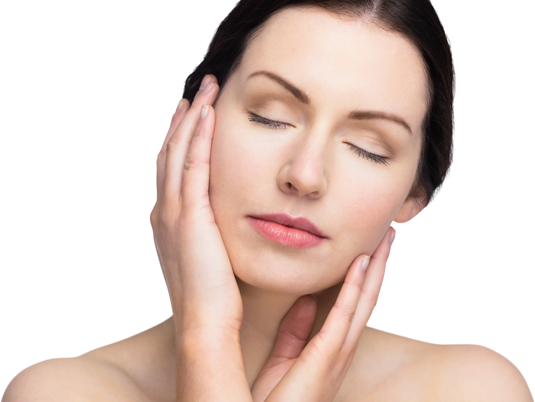 Transparent Relaxed Woman With Natural Makeup Touching Face - Download Free Stock Images Pikwizard.com