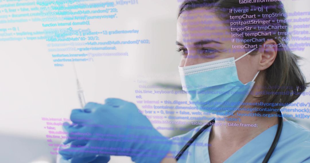 Female Nurse with Syringe in Technology-Centric Healthcare Environment