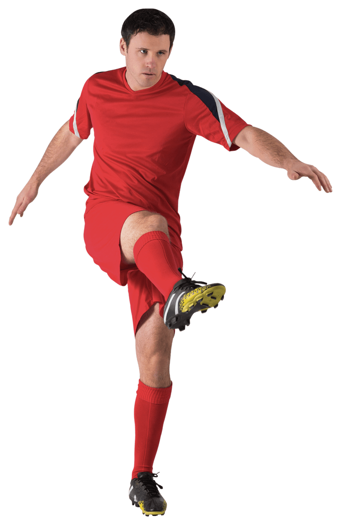 Transparent Soccer Player in Red Jersey Performing Kick