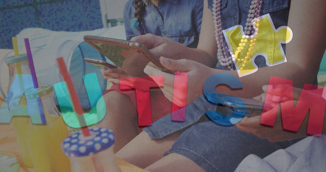 Autism Awareness Concept with Puzzle Pieces and Technology Usage