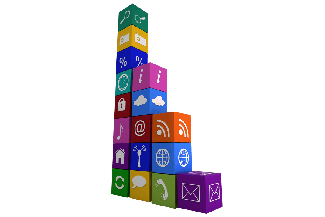 Transparent Media Icons on Bricks Vector Illustration