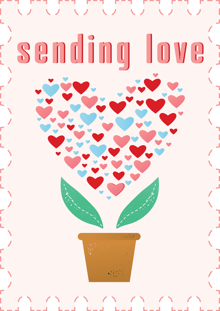 Heart Blossoming Plant Sending Love on Transparent Background