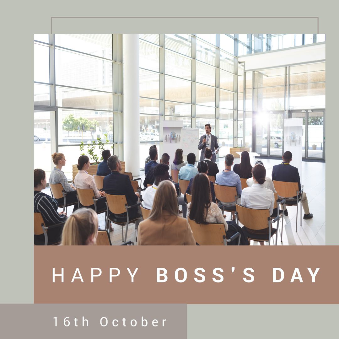 Happy Boss Day Celebration with Motivational Office Speech