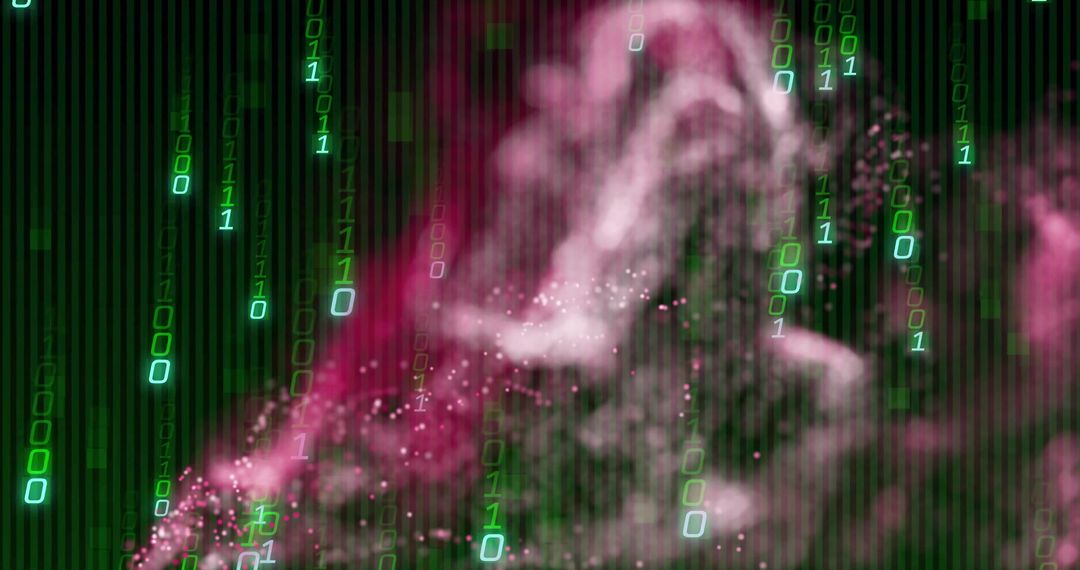 Futuristic Particle Cloud with Green Binary Visuals in Digital Matrix