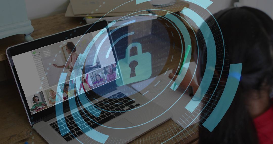 Girl Focused on Virtual Class with Digital Security Emphasis