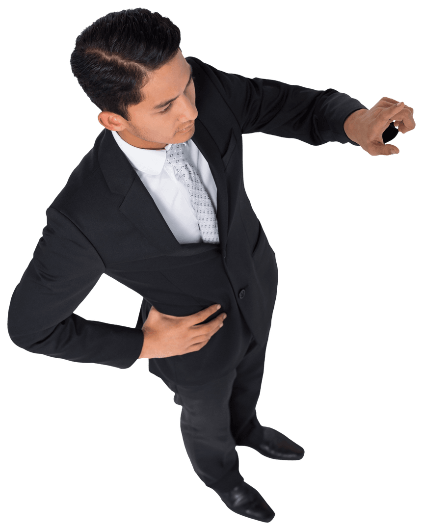 Biracial Businessman Pointing Isolated on Transparent Background