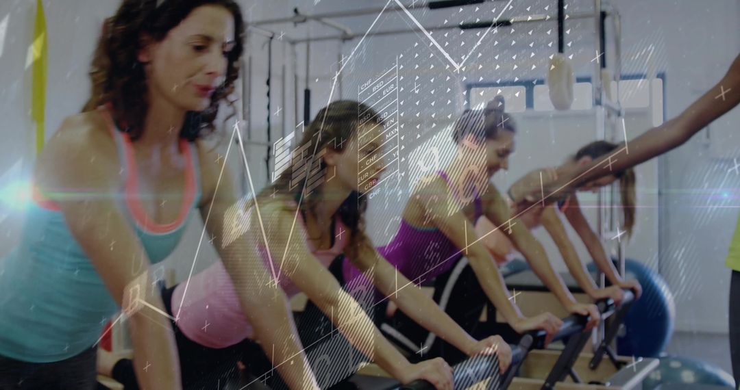 Women Exercising on Pilates Reformers with Data Visualization