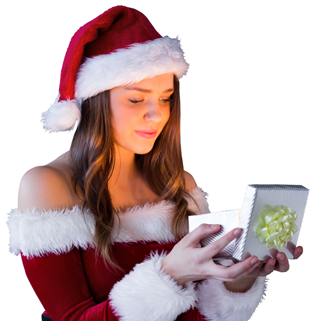 Santa Girl Opening Gift: Transparent Holiday Festivity - Download Free Stock Images Pikwizard.com