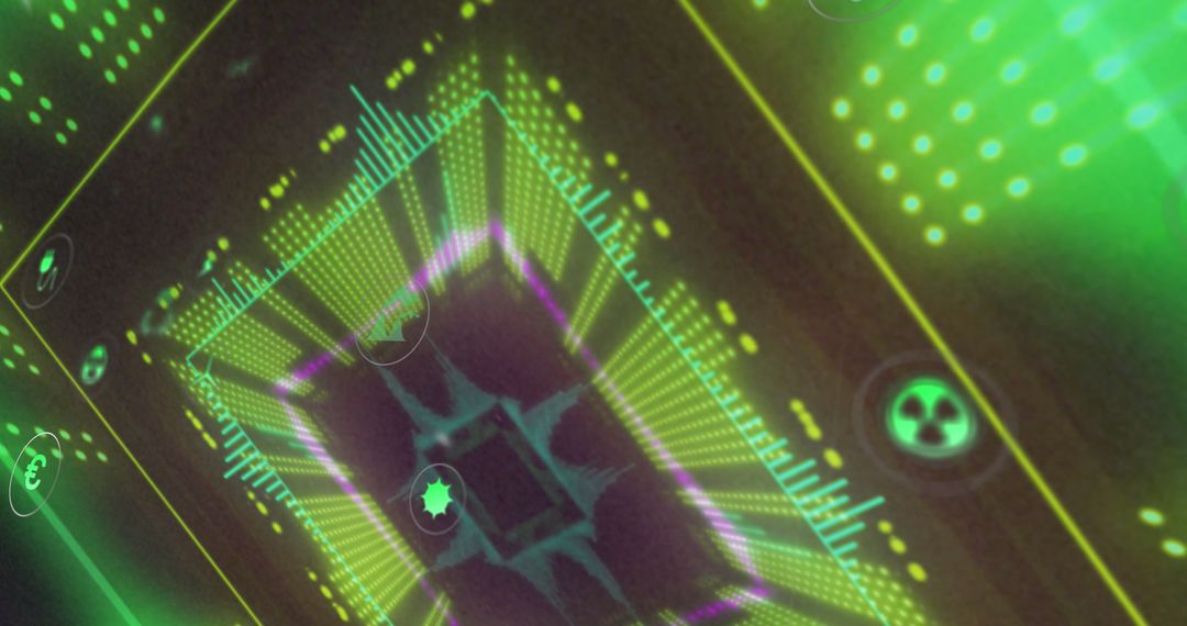 Digital Interface with Eco Icons and Futuristic Tunnel