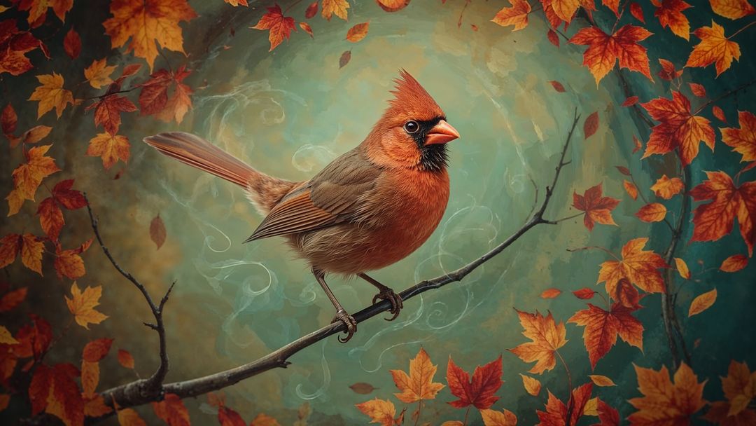 Illustrious Northern Cardinal in Twirling Autumn Splendor